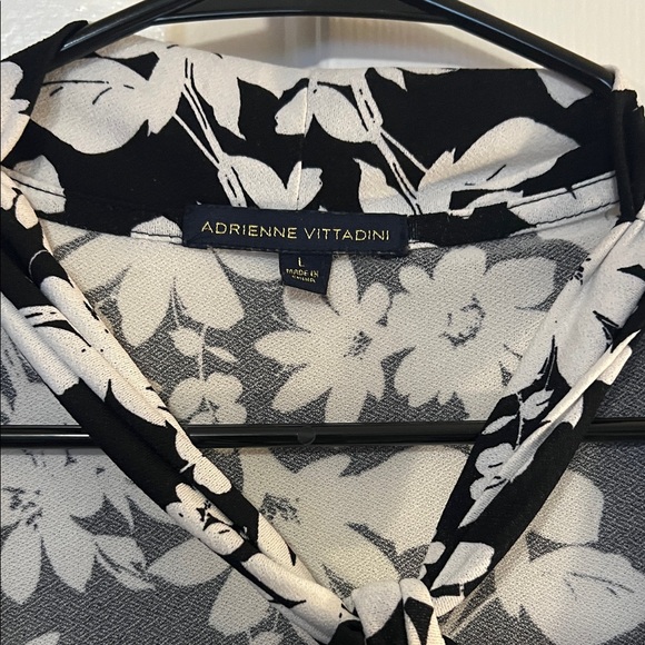 Adrienne Vittadini Monochrome Floral Tie-Neck Blouse - Picture 2 of 8